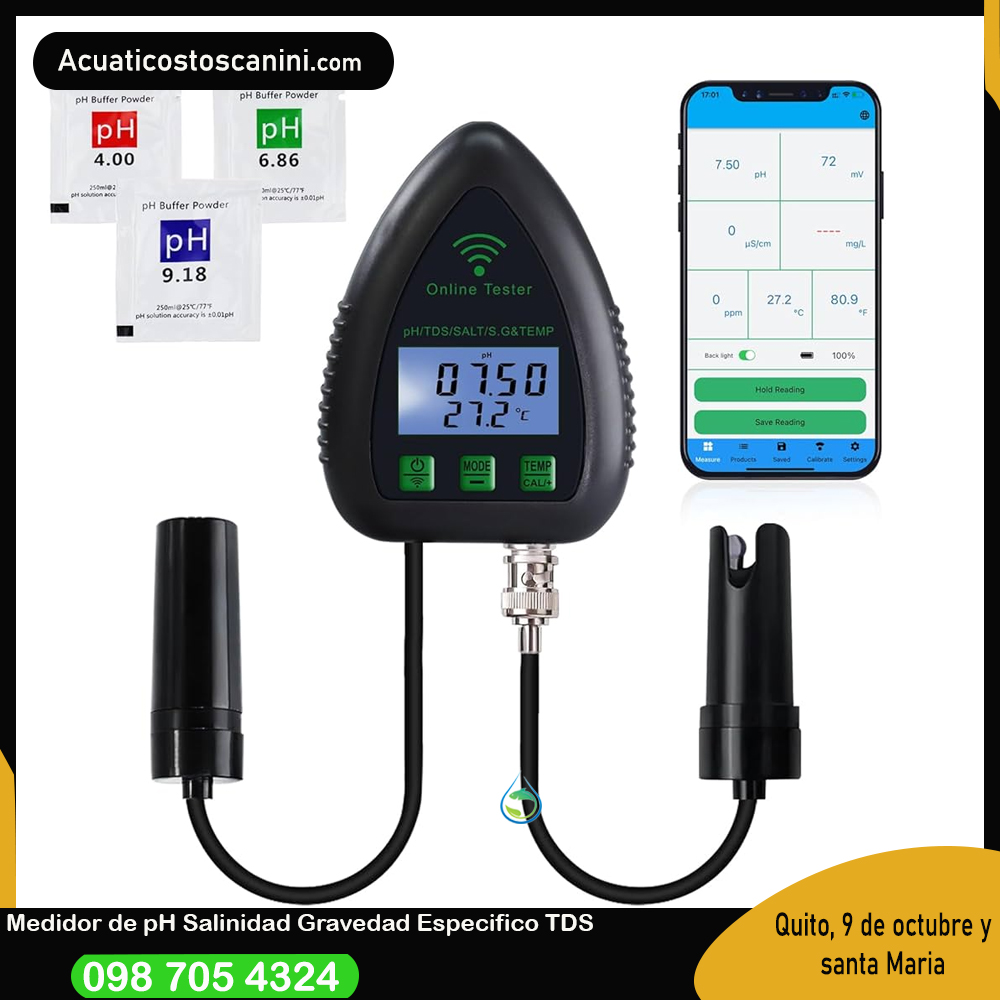 MONITOR PH 5 EN 1 WIFI SAL TDS EC Tempe PH  Gravedad especifica CON SENSORES