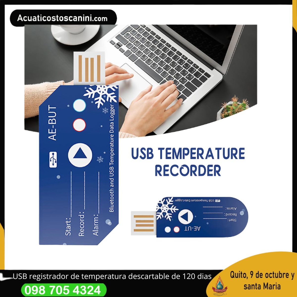 Usb con Bluetoothpaa registro de temperatura hasta 120 dias