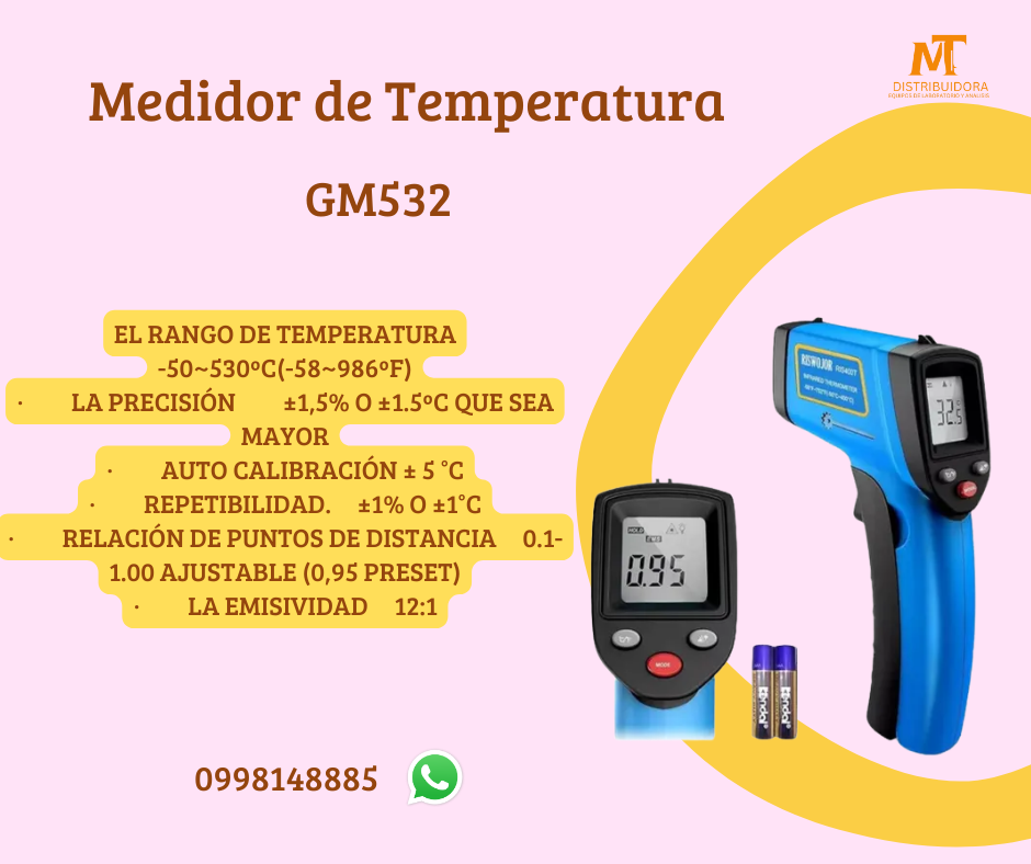 Termómetro Digital Benetech Industrial Infrarrojo -50 a 530 grados Celsius Fharenheit para superficies frías calientes
