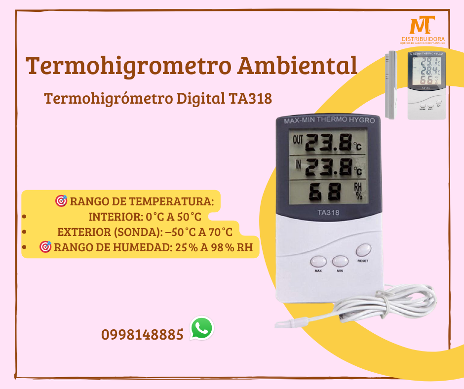 TermohigrÓmetro Digital Interiores Exteriores Con Sonda ta318 para farmacias