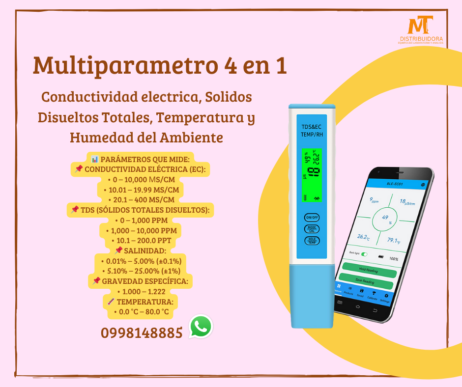 Verificador de la calidad del agua con humedad relativa TDS y Conductividad electrica