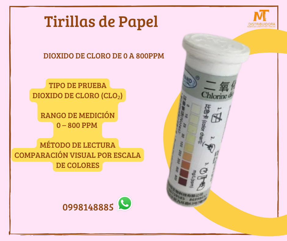 Tirillas medidoras de Dioxido de cloro de 0 a 800ppm