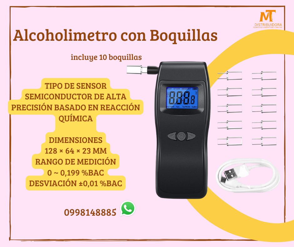 Alcoholímetro con boquillas y memoria