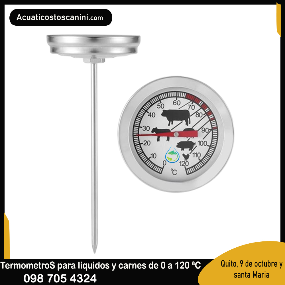 Termómetro acero inoxidable sonda 11 cm lectura 0-120 grados celsius