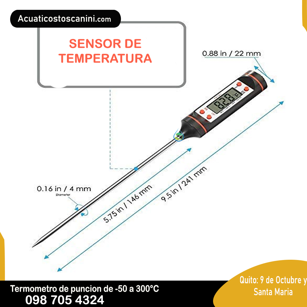 Termómetro Digital Bbq Tp101 con Sonda para líquidos sólidos tipo punzón -50 a 300 grados C/F