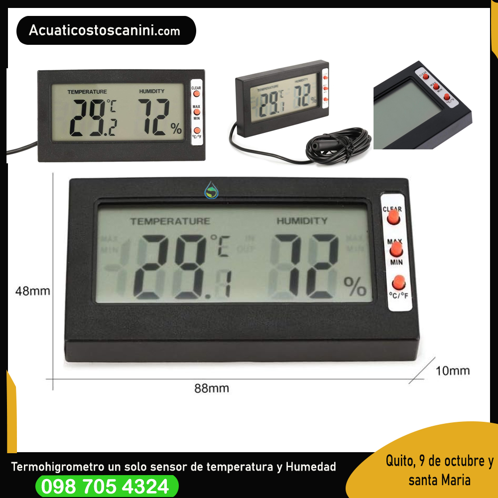 Termohigrómetro Digital Máximos / Mínimos para terrarios invernaderos campo