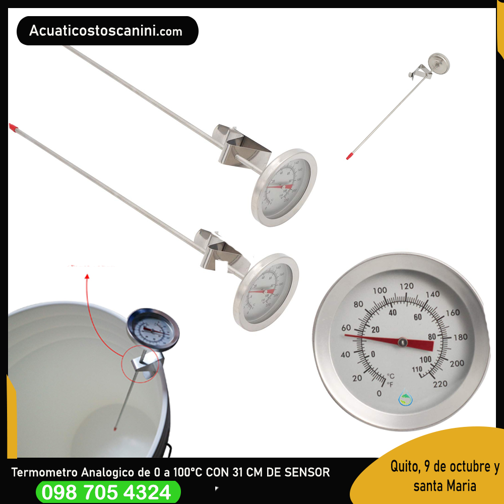 Termómetro Analógico En Acero Inoxidable 0- 110 grados Celsius Sonda 31cm